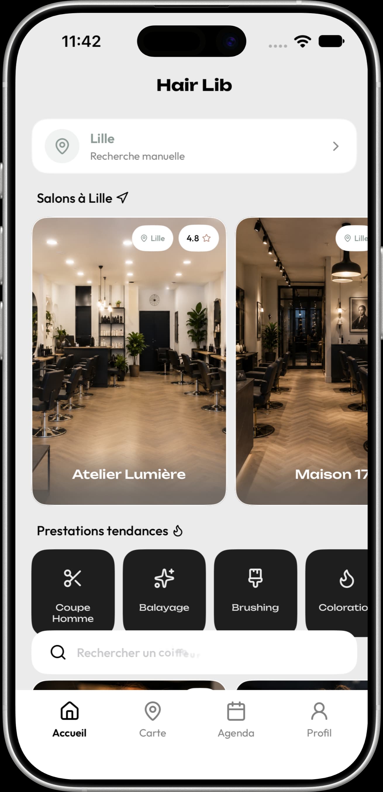 Interface de l’application Hair Lib